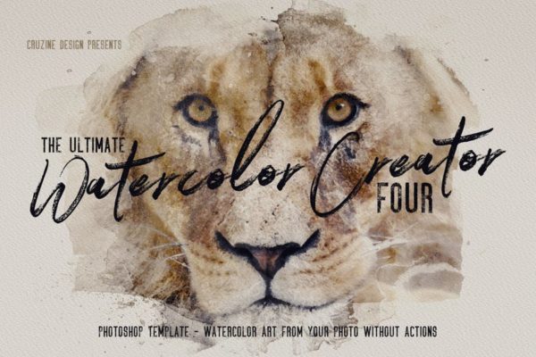 独特的水彩照片效果生成器PSD分层模板 The Ultimate Watercolor Creator 4