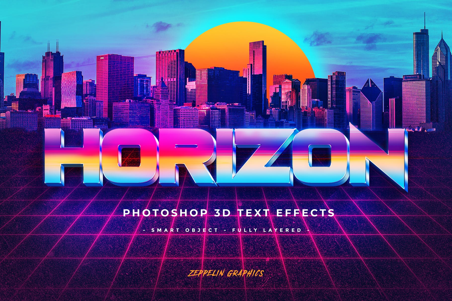 80年代网络朋克设计风格海报标题字体特效PSD模板 Cyberpunk 80s Text Effects插图(3)