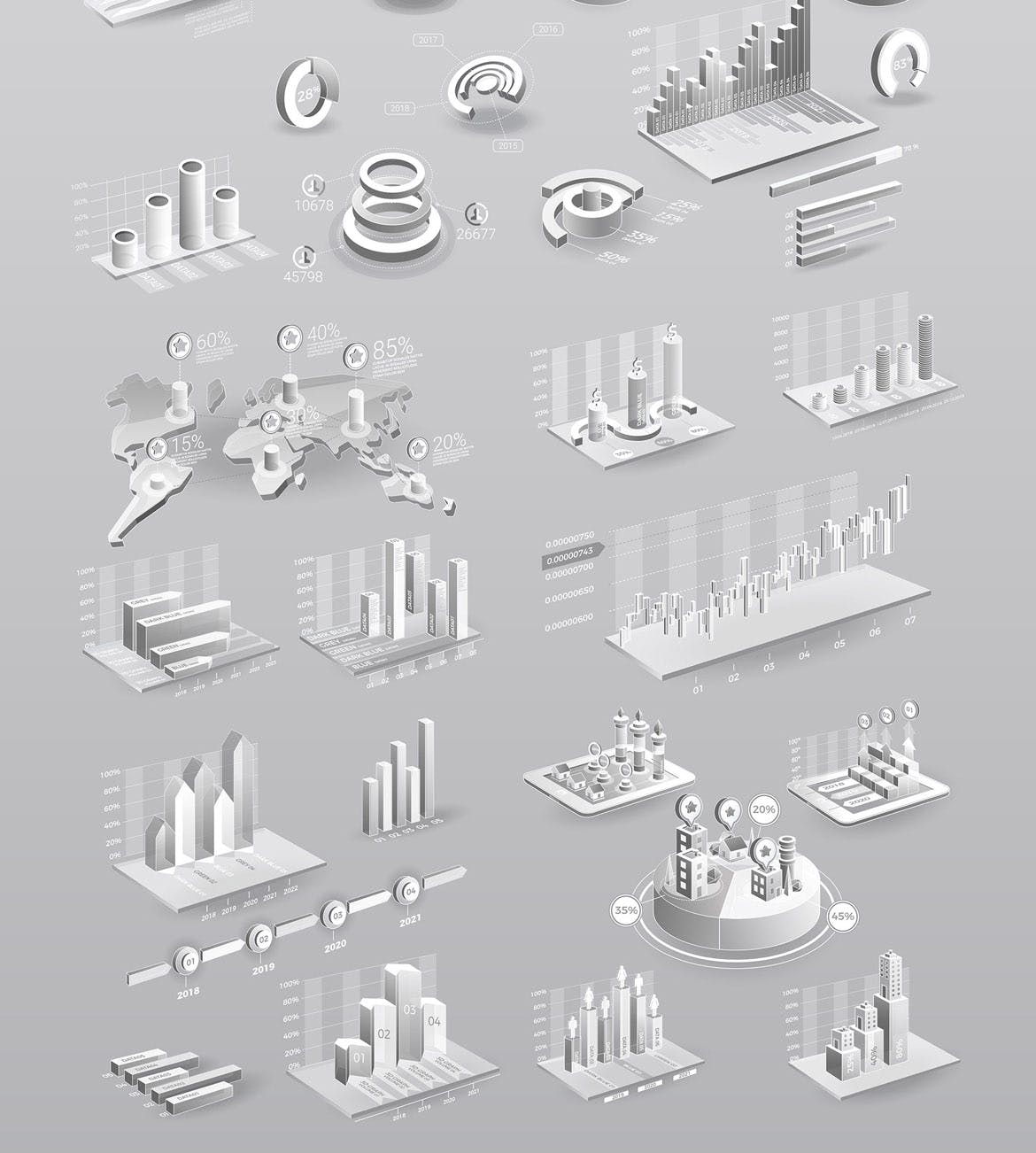 白色3D图表模板信息图表设计素材下载 White Infographic Elements插图(3)
