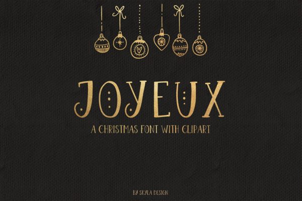 圣诞节主题英文无衬线字体&amp;剪贴画素材 Joyeux Christmas font &amp; clipart