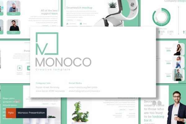 高端数码产品研发企业推广PPT幻灯片模板 Monoco – Powerpoint Template