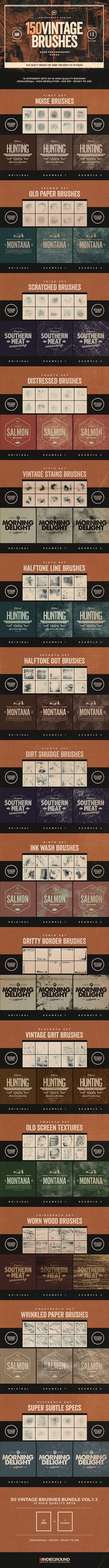 150种复古图案纹理 PS 笔刷集合 150 Vintage Brushes Bundle插图