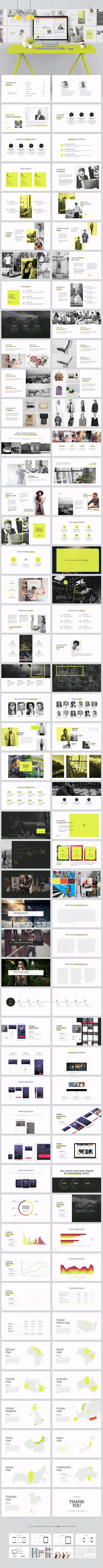 素材库下午茶：柠檬黄清新文艺范的PPT模版套装下载[key,pptx]