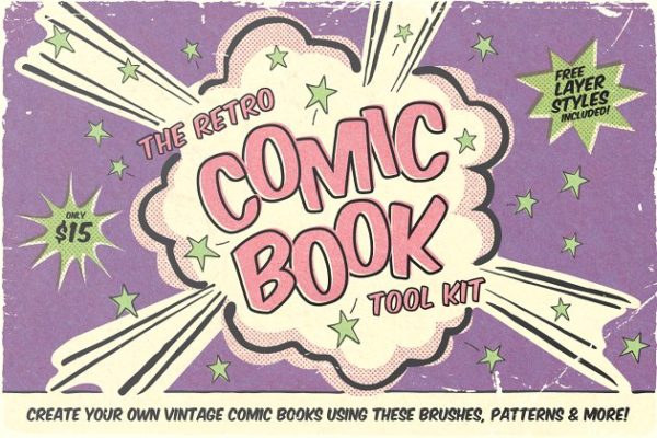 复古漫画书风格纹理AI笔刷 The Retro Comic Book Tool Kit