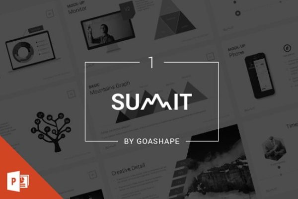 PPT 幻灯片模板（黑白2个版本，5种配色方案） Summit PowerPoint Presentation