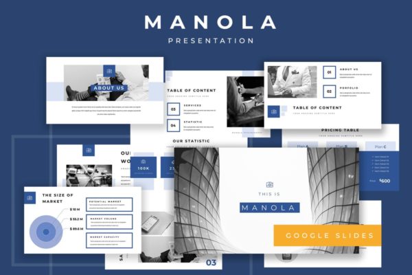 产品项目展示Google幻灯片模板 Manola Pitch Deck Google Slides Presentation
