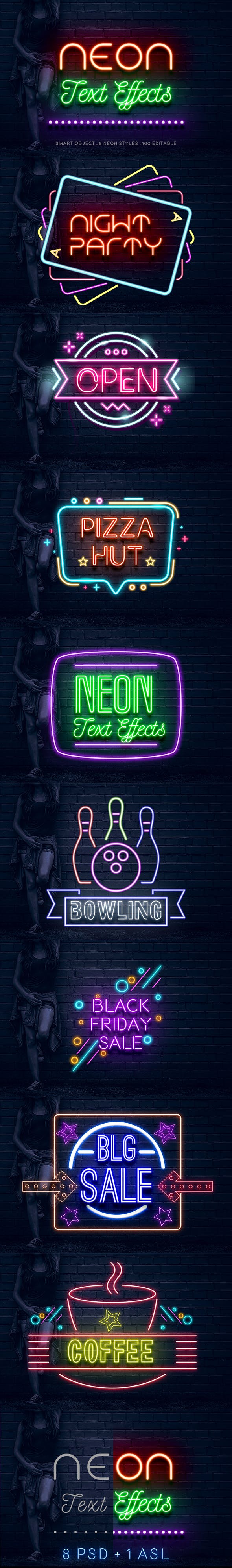 90年代复古经典霓虹灯效果PS字体样式插图