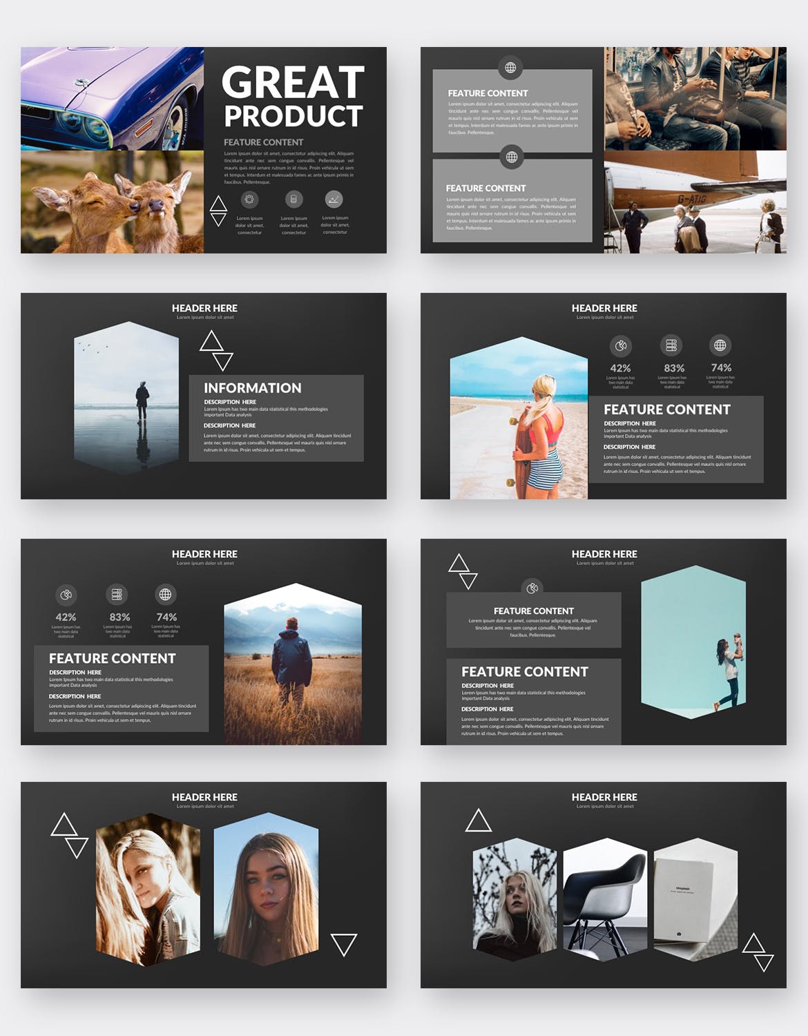 多图设计风格旅游/摄影行业适用的PPT模板 Kidak Powerpoint Template插图(7)