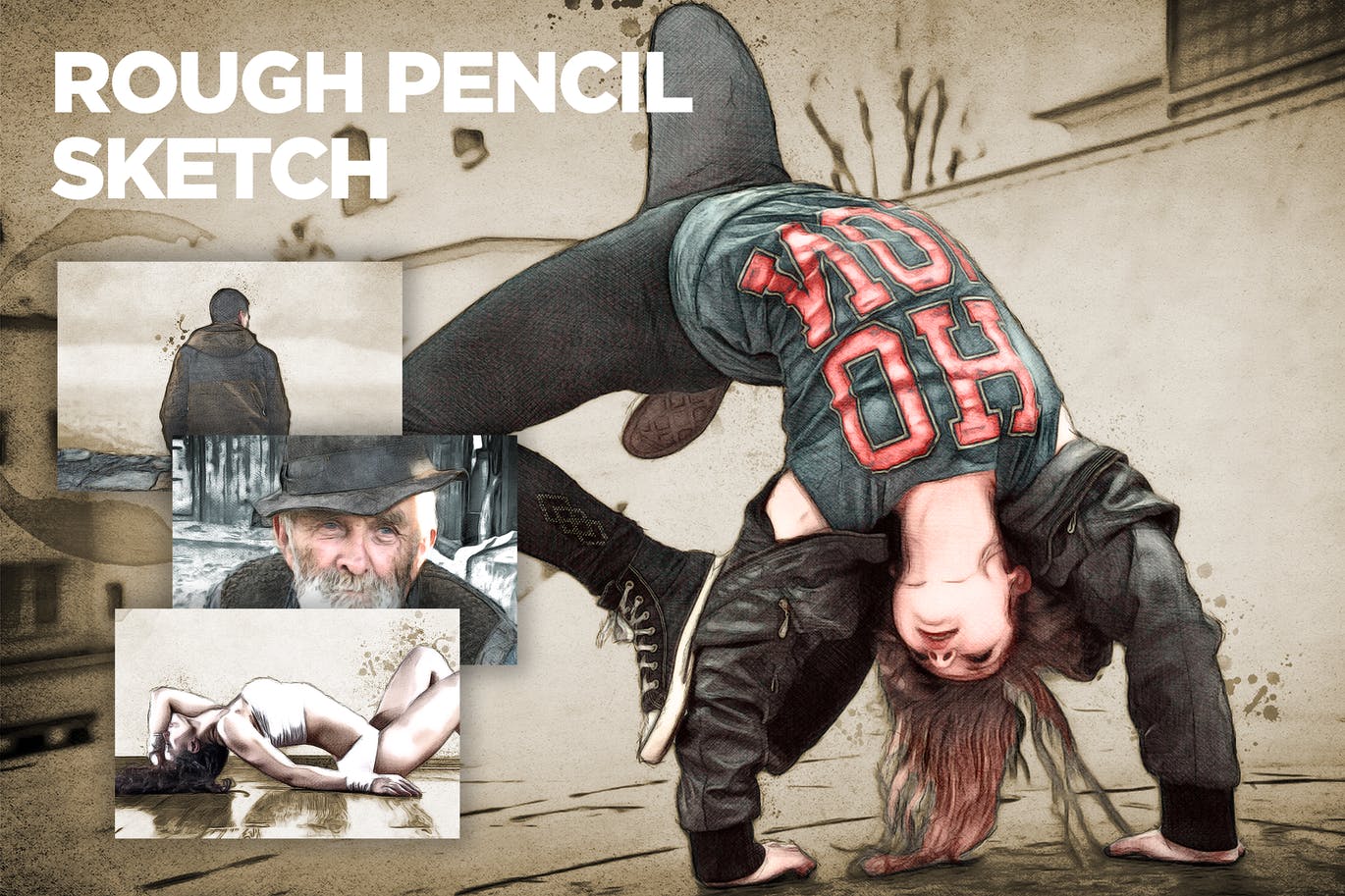 创意彩铅素描绘画效果PS动作 Rough Pencil Sketch CS3+ Photoshop Action插图