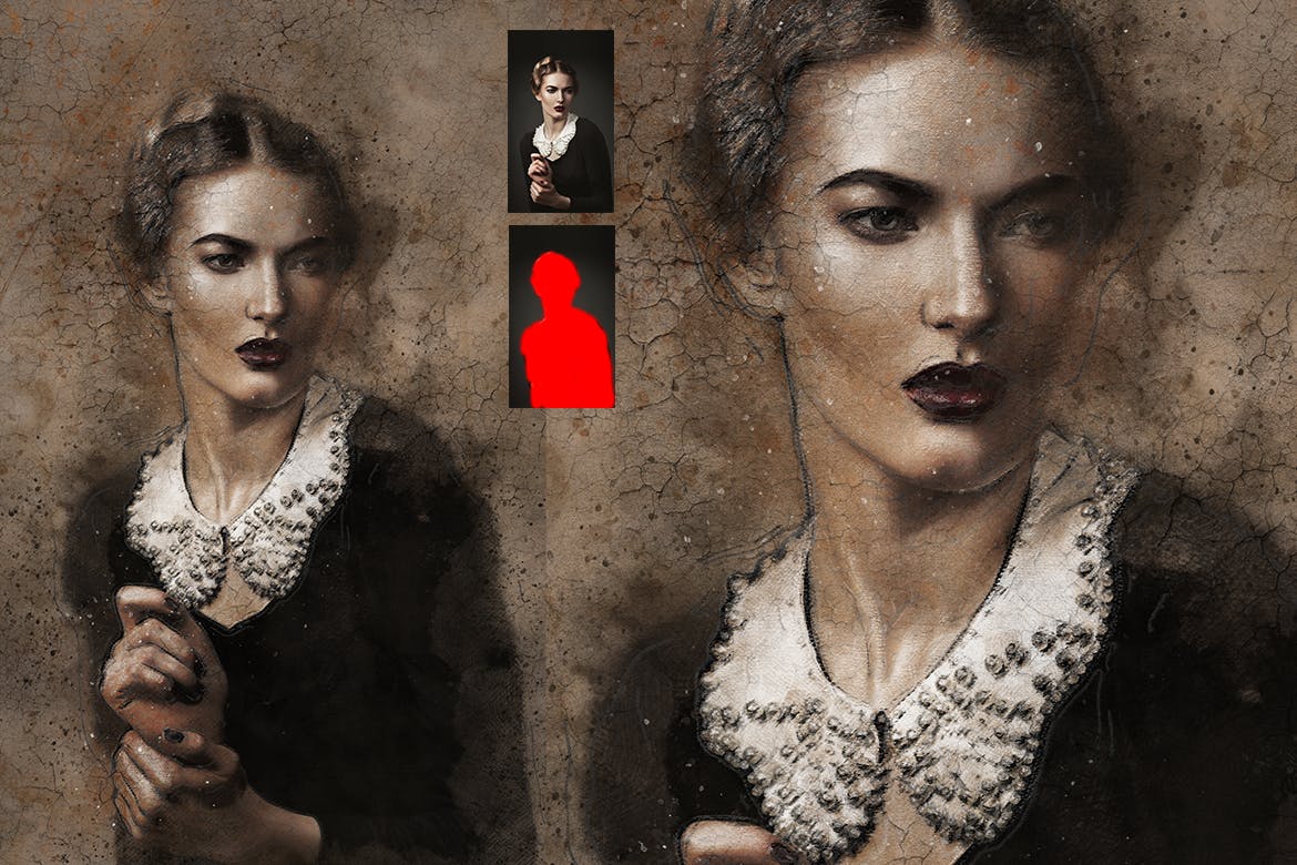 复古素描效果裂纹背景一键生成PS动作 Vintage Sketch Photoshop Action插图(14)