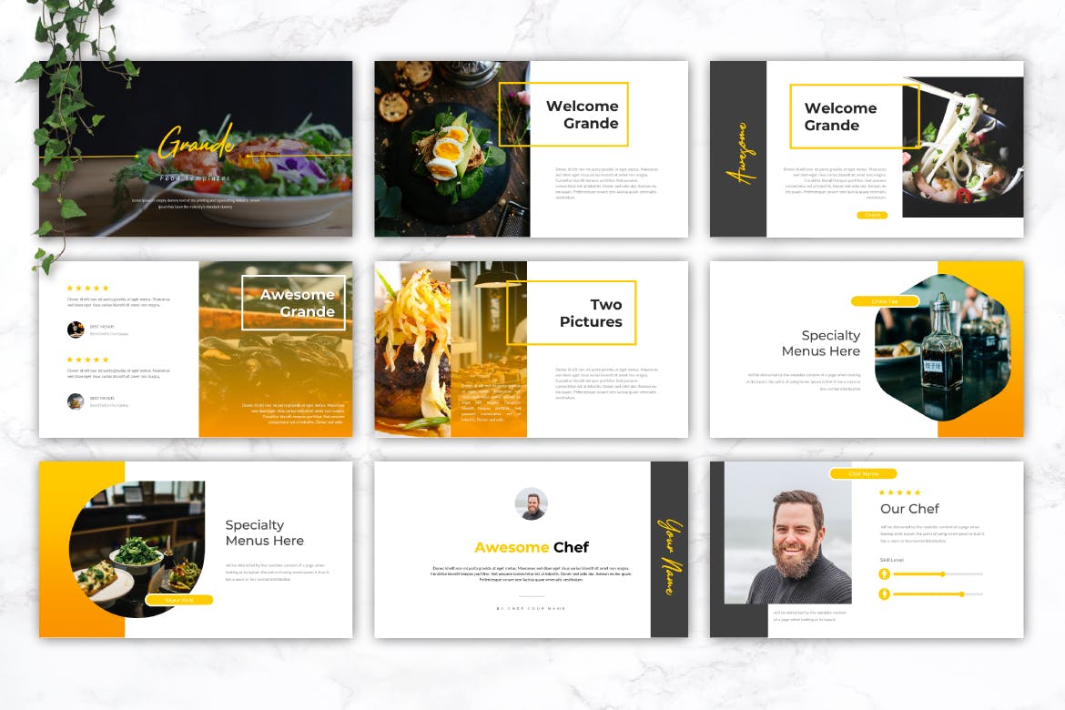 时尚高端美食高端餐厅餐饮食品食物Google Slide谷歌幻灯片演示模板（pptx）插图(2)