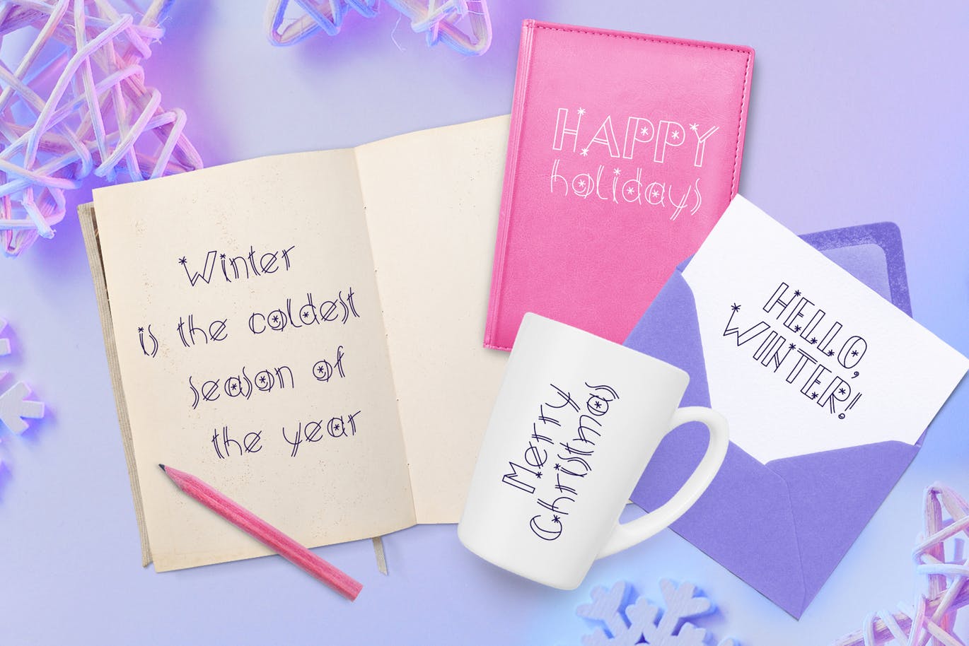 圣诞节字体设计斯堪的纳维亚hygge风格英文涂鸦字体 Happy Xmas Hand Drawn Font插图(1)