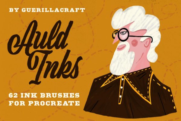 历史插画名家手绘风格Procreate绘画笔刷 Auld Inks for Procreate