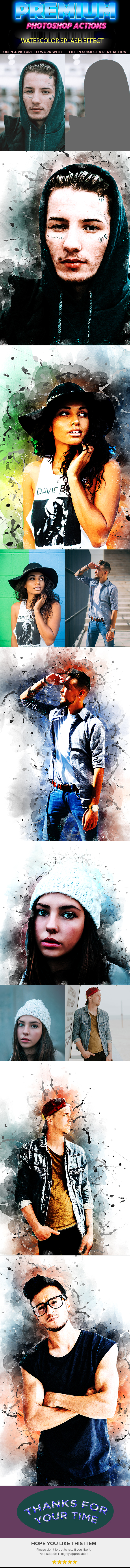 一款水彩飞溅效果的PS动作预设 WaterColor Splash Effect PS [atn]插图