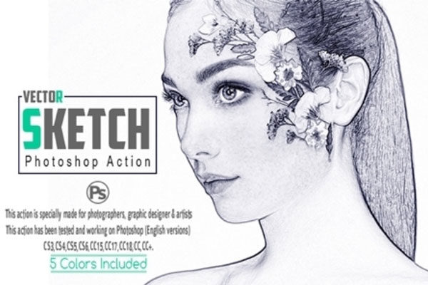 人物肖像矢量素描艺术Photoshop动作下载 Vector Sketch Photoshop Action