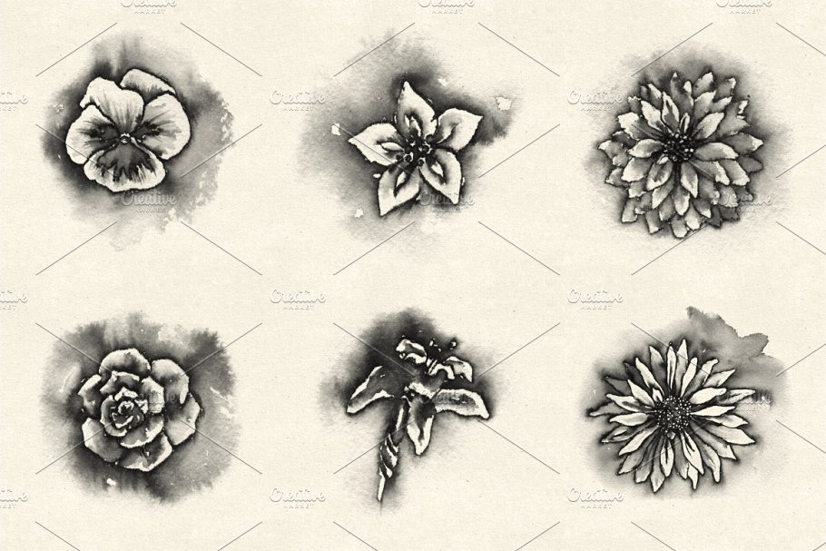 水彩手绘花卉图案PS笔刷 Watercolor Flowers Brush Pack 1插图(1)