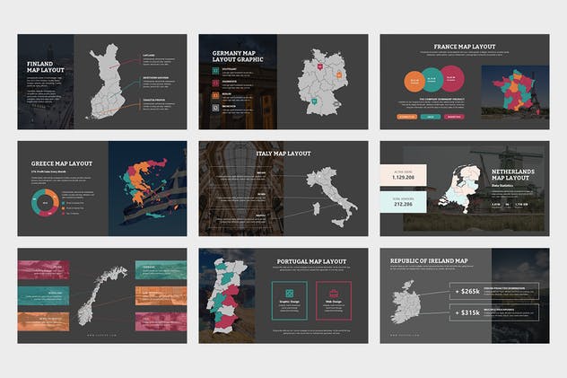 欧洲地区矢量地图PPT幻灯片模板素材 Eurove : Europe Region Vector Map Powerpoint插图(2)