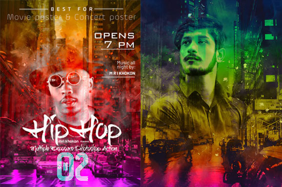 多重曝光水墨覆盖混合艺术Photoshop动作 Multiple Exposure Photoshop Action