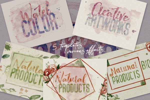 5款添加水彩文字效果PSD分层模板 5 Watercolor Text or Shape Effect Templates