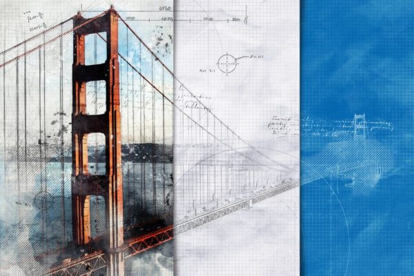 建筑素描效果一键生成PS动作 Architecture Sketch and Blueprint Photoshop Action