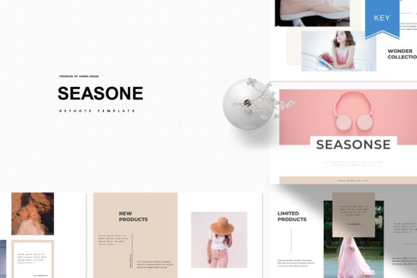粉色女性主题适用的素材库精选Keynote模板 Seasone | Keynote Template
