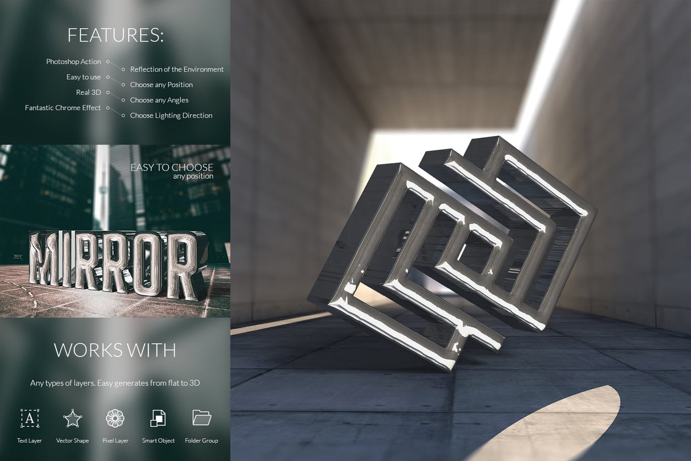 3D金属铬字体特效生成素材库精选PS动作 3D Chrome Generator插图(1)