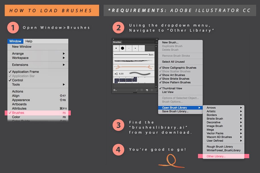 数码绘画设计师必备的270+画笔AI笔刷 Power Paint Illustrator Brushes插图(5)
