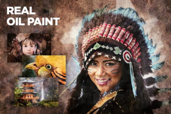 逼真油画效果一键生成PS动作 Real Oil Painting CS3+ Photoshop Action