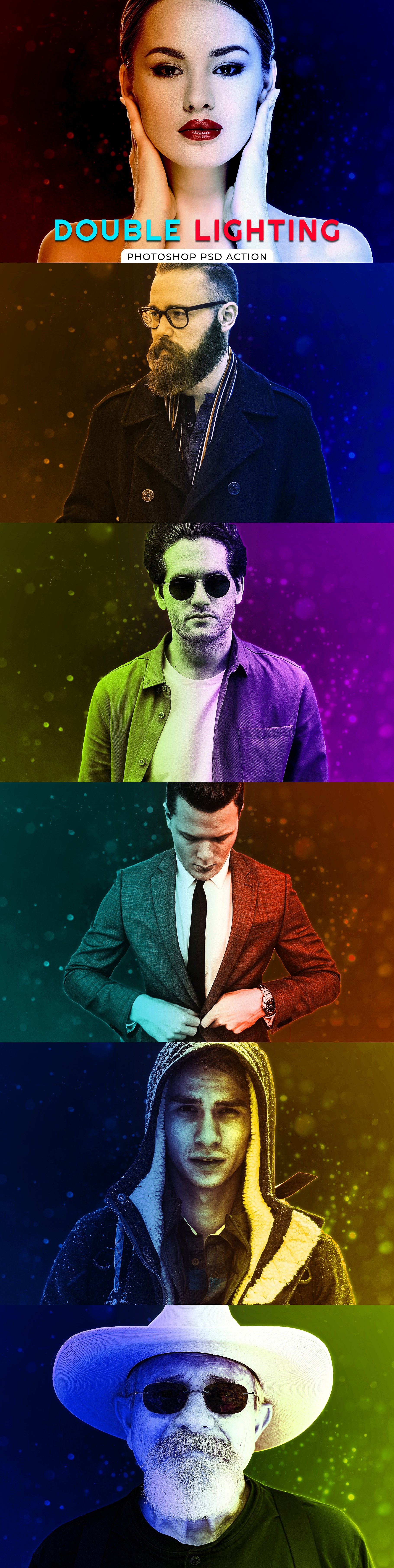 双色照片效果处理PS动作预设 Double Lighting Photoshop PSD Action插图