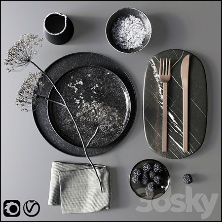 黑色餐具餐盘刀叉素材之家精选3D模型