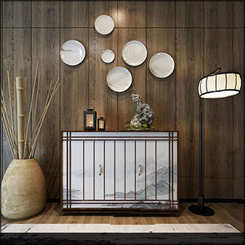 新中式边柜玄关柜挂盘墙饰落地灯竹子摆件素材之家精选3D模型