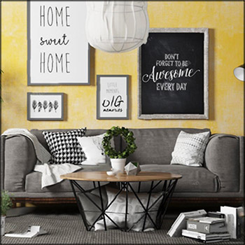 北欧布艺双人沙发茶几吊灯装饰画素材之家精选3D模型