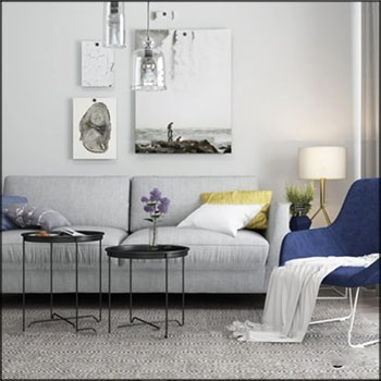 北欧双人沙发茶几单椅组合素材之家精选3D模型