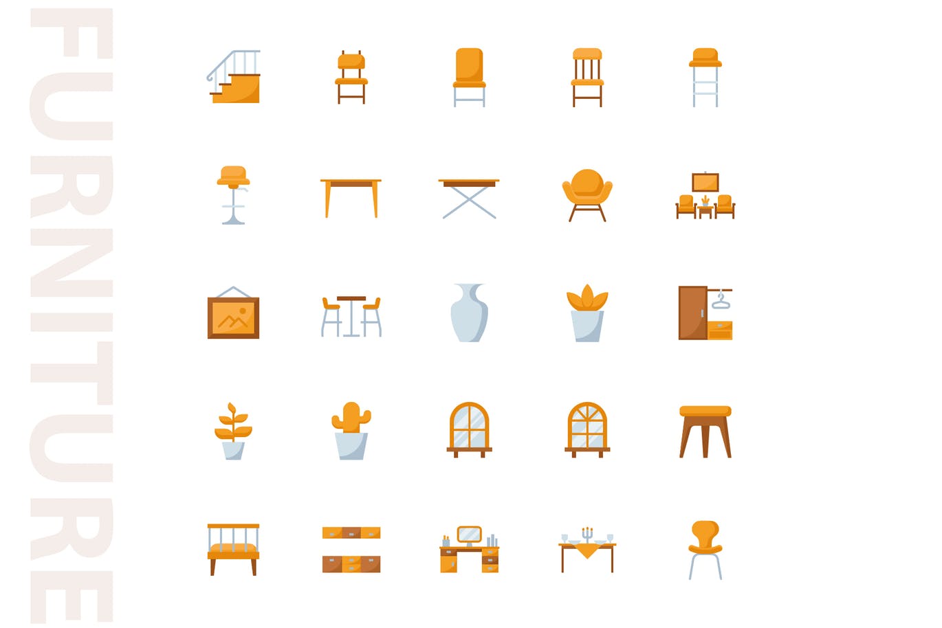 25枚家具主题扁平设计风格矢量素材库精选图标v3 Furniture Flat Part 3插图(3)