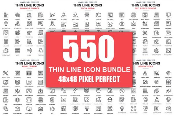 商业主题的扁平化线条图标 Thin Line Business Icons