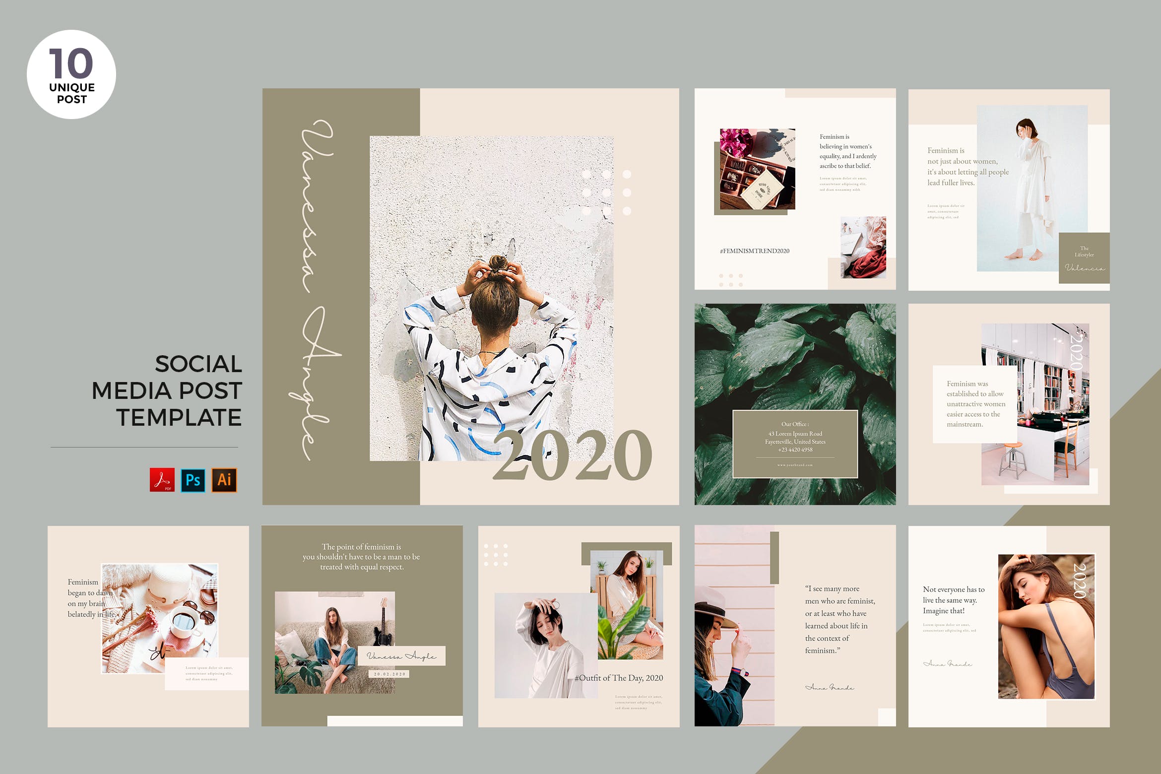 优雅时尚品牌推广社交媒体PSD&AI模板素材库精选 Elegant Fashion Social Media Kit PSD & AI Template插图