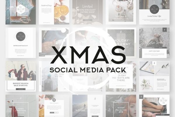 圣诞冬季主题社交媒体贴图模板素材库精选 XMAS Stylish Social Media Pack