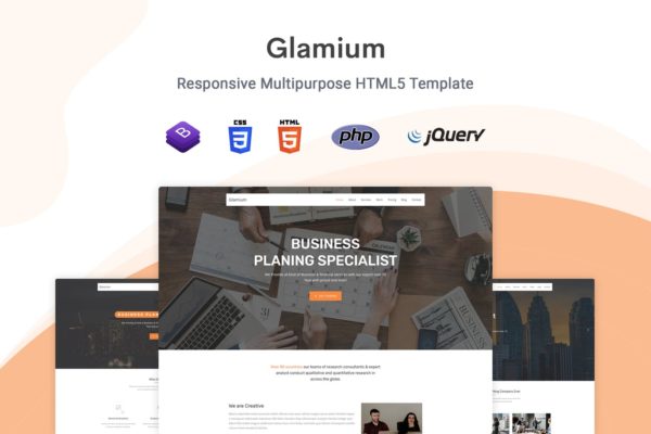 创意单页响应式设计HTML5模板素材库精选 Glamium – Responsive Multipurpose HTML5 Template