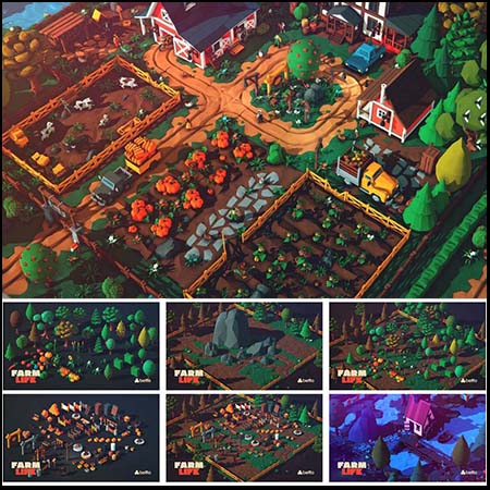 400+农场农夫和动物蔬菜低多边形FBX格式素材之家精选3D模型