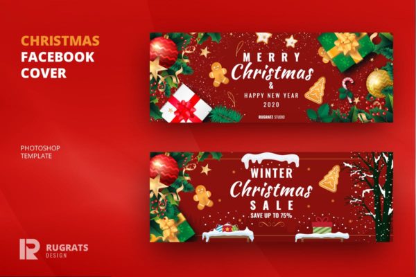 Facebook社交平台圣诞节主题封面/Banner设计模板素材库精选 Christmas R1 Facebook Cover &amp; Banner