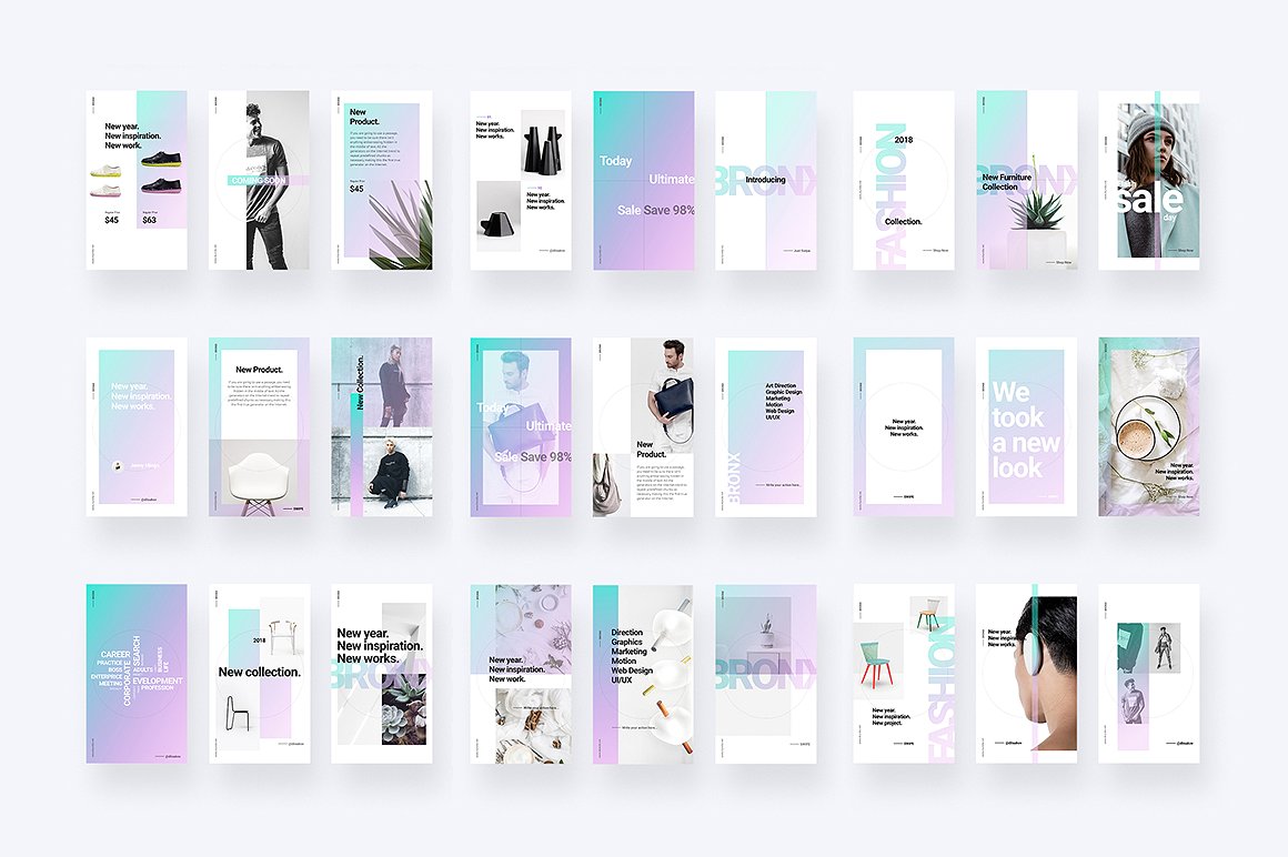 时尚创意Instagram故事贴图模板素材库精选合集 BRONX Light Instagram Stories Pack插图(2)