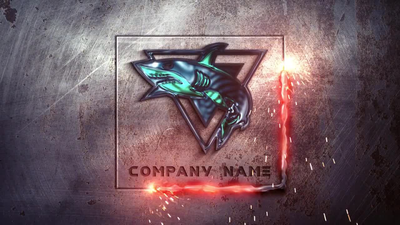 3维钢铁质感切割金属光线logo展示素材库精选AE模板