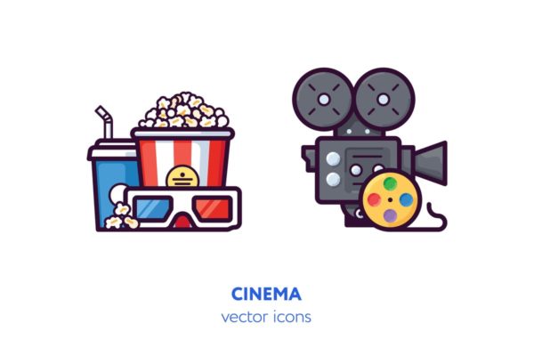录像机主题手绘矢量图标 Cinema icons[AI, EPS, SVG]