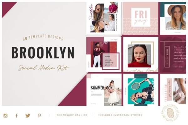 潮流时尚主题社交媒体贴图模板素材库精选素材 BROOKLYN | Social Media Pack