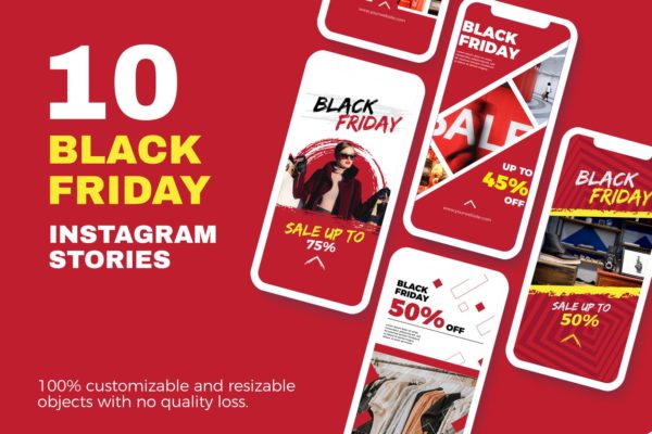 10款Instagram社交平台黑色星期五促销广告设计模板素材库精选 Black Friday Instagram Stories
