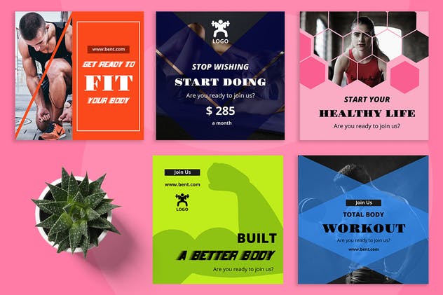 健身品牌社交媒体广告模板素材库精选合集 Bent  – Gym Social Media Kit插图(1)