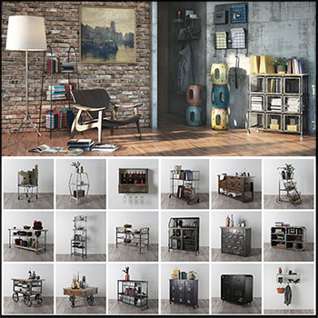 家用储物架收纳架置物架书柜小推车3D/C4D模型