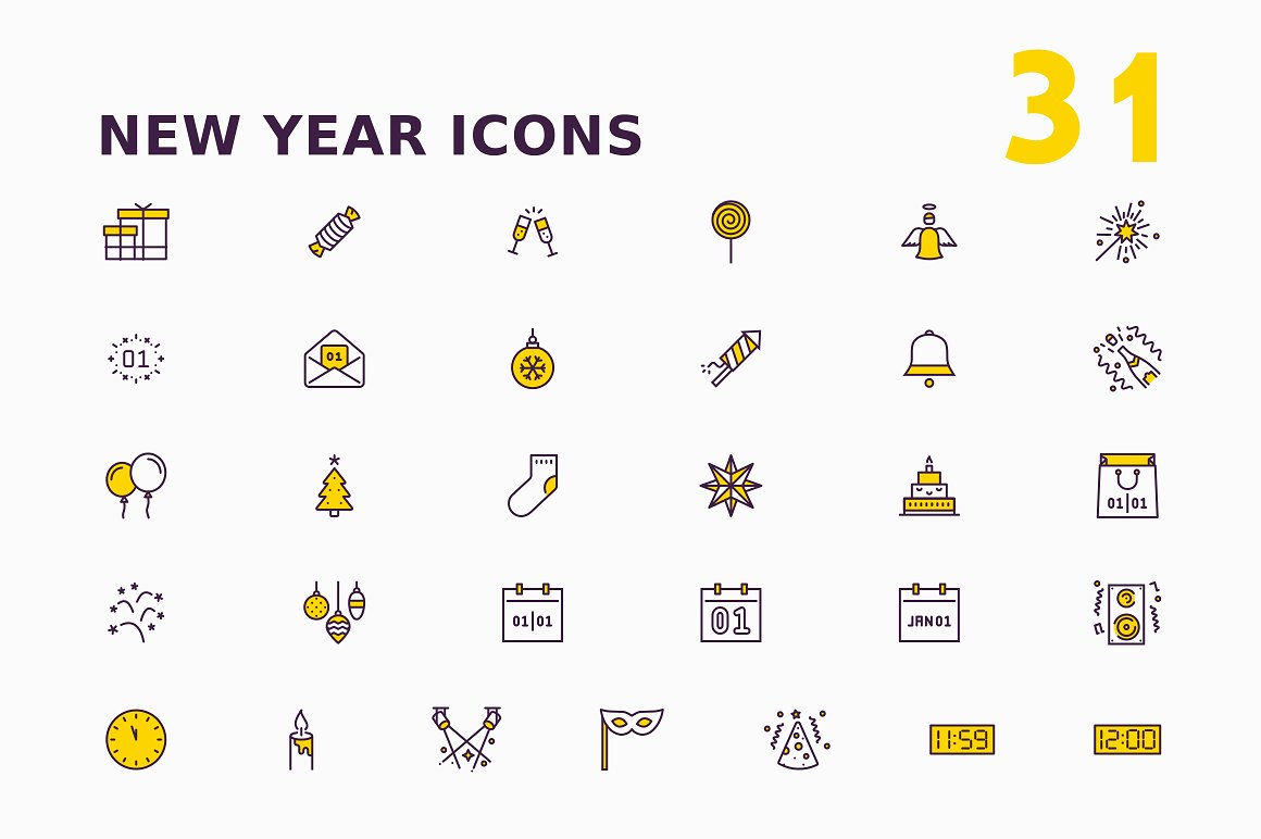 16种风格多尺寸的新年矢量图标合辑下载[png,svg]插图(3)