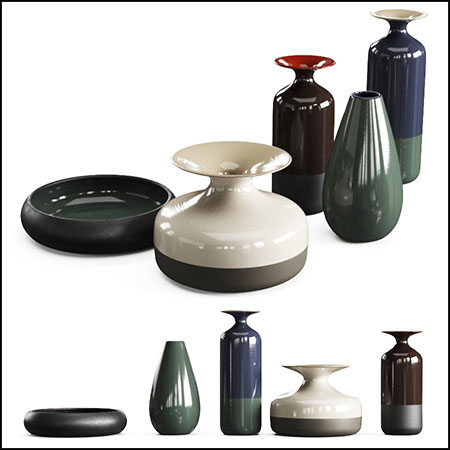 5件陶瓷罐装饰品素材之家精选3D模型By Natuzzi