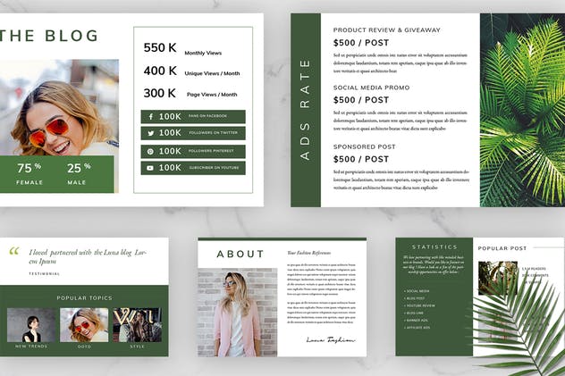 优雅时尚社交媒体博客媒体设计素材包v2 Luna – Media Kit & Sponsorship插图(2)